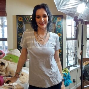 Natural Reflections Light Gray Striped V-Neck Tee